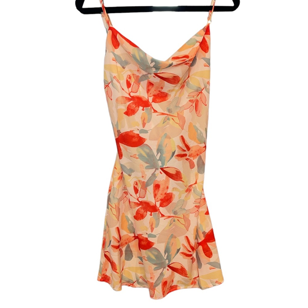 FLORAL COWL NECK MINI DRESS